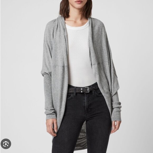 AllSaints | Itat Shrug Convertible Twist Sweater Cardigan Grey Cotton Size S - Picture 3 of 11